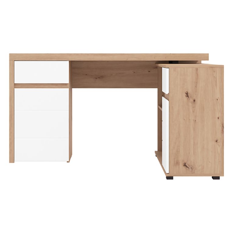 Scrivania Marrone Rovere Nodi Bianco Angolare 2 Cassetti 140x124x77h cm, 5 Ripiani - Piran