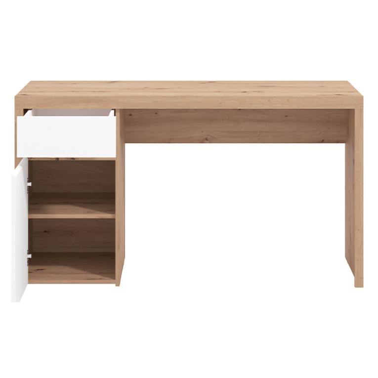 Scrivania Marrone Rovere Nodi Bianco un Cassetto 2 Ripiani 140x52x76h cm, Un'anta - Bovec