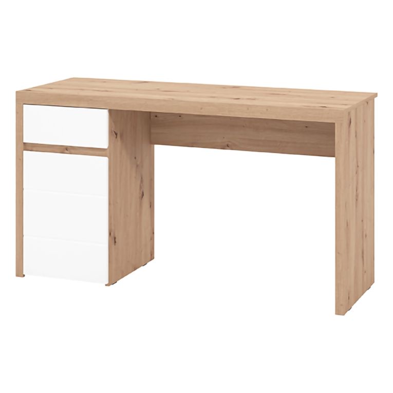 Scrivania Marrone Rovere Nodi Bianco un Cassetto 2 Ripiani 140x52x76h cm, Un'anta - Bovec