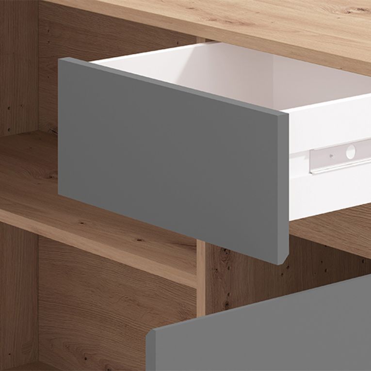 Scrivania Marrone Rovere Nodi Grigio Scuro Angolare 2 Cassetti 140x124x77h cm, 5 Ripiani - Piran