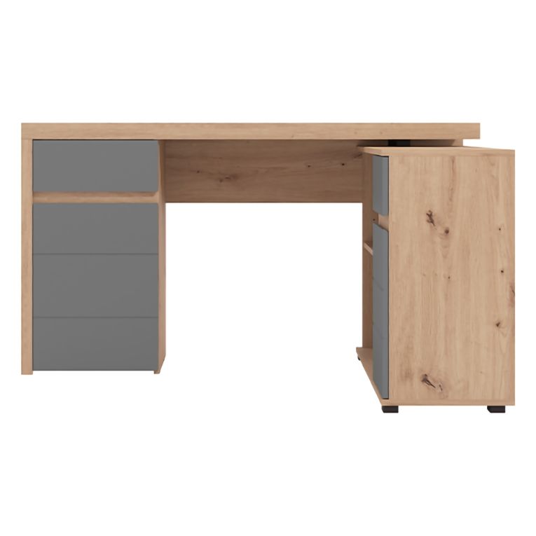 Scrivania Marrone Rovere Nodi Grigio Scuro Angolare 2 Cassetti 140x124x77h cm, 5 Ripiani - Piran