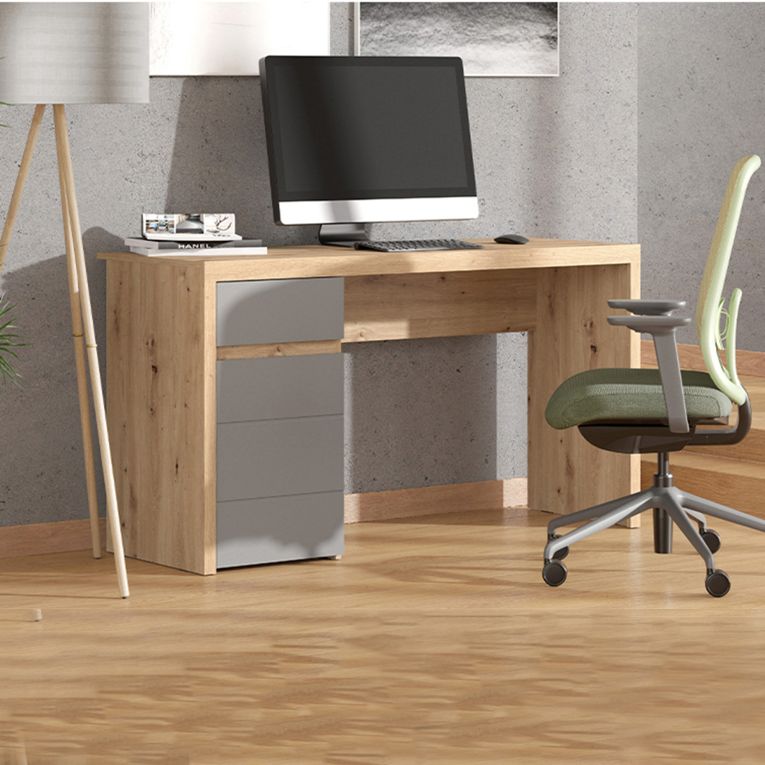 Scrivania Marrone Rovere Nodi Grigio Scuro un Cassetto 2 Ripiani 140x52x77h cm, Un'anta - Bovec