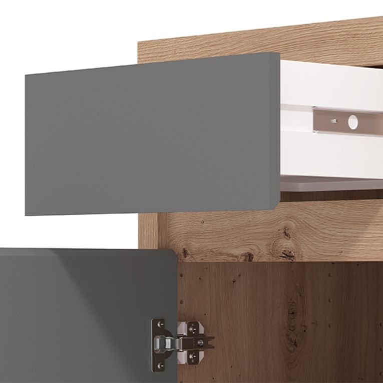 Scrivania Marrone Rovere Nodi Grigio Scuro un Cassetto 2 Ripiani 140x52x77h cm, Un'anta - Bovec