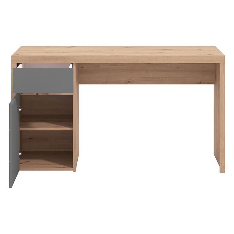 Scrivania Marrone Rovere Nodi Grigio Scuro un Cassetto 2 Ripiani 140x52x77h cm, Un'anta - Bovec