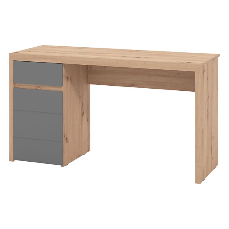 Scrivania Marrone Rovere Nodi Grigio Scuro un Cassetto 2 Ripiani 140x52x77h cm, Un'anta - Bovec