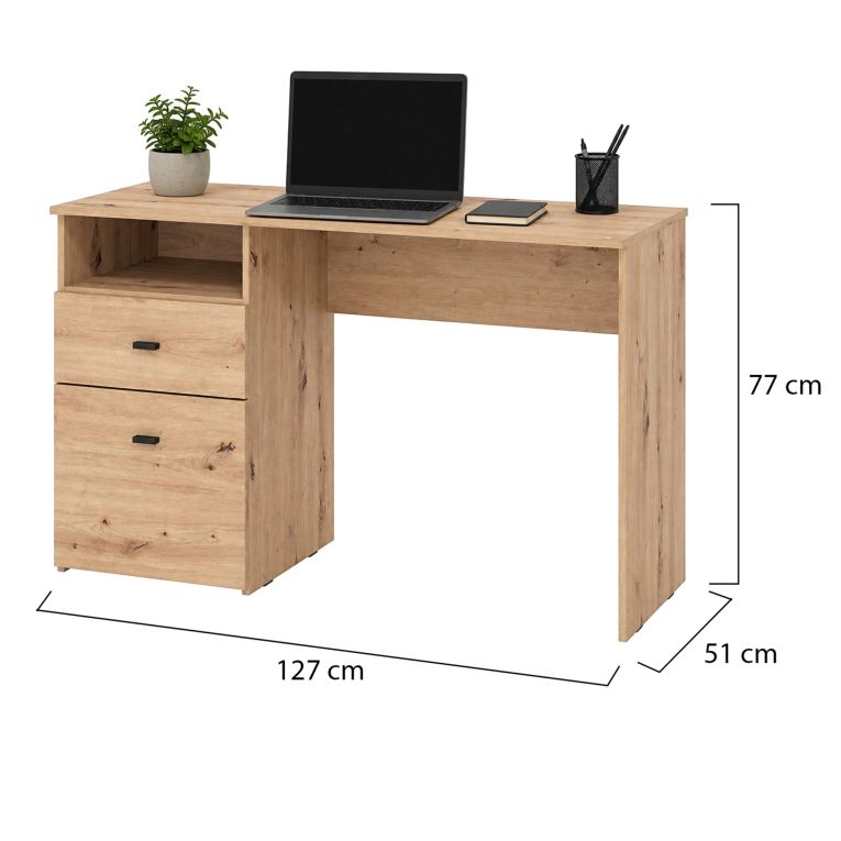 Scrivania Marrone Rovere Nodi Nero 2 Cassetti 2 Ripiani 127x51x77h cm, un Vano - Frutal