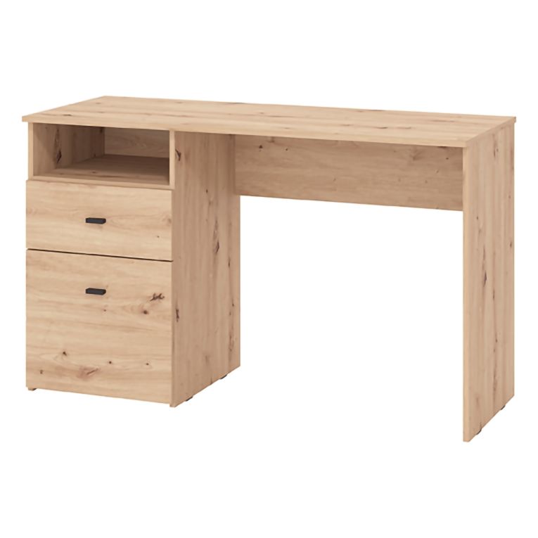 Scrivania Marrone Rovere Nodi Nero 2 Cassetti 2 Ripiani 127x51x77h cm, un Vano - Frutal