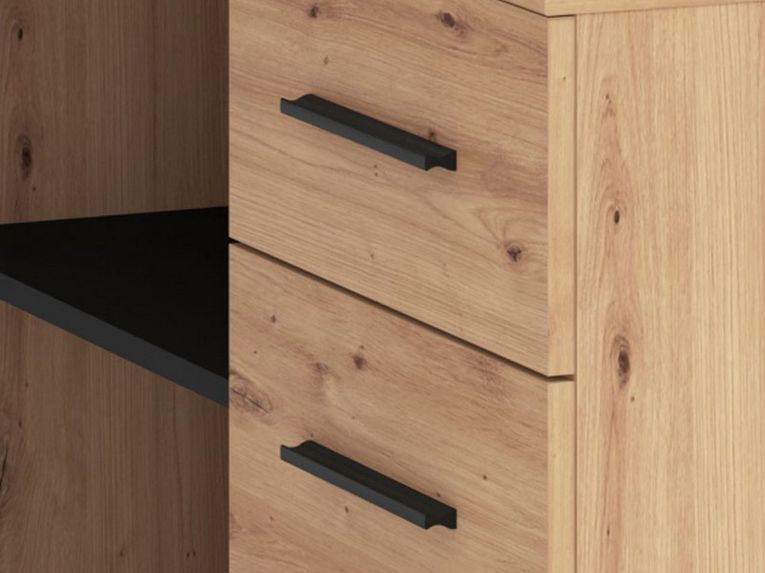 Scrivania Marrone Rovere Nodi Nero Angolare 3 Ripiani 137.5x101.5x75h cm, 3 Cassetti - Sapri