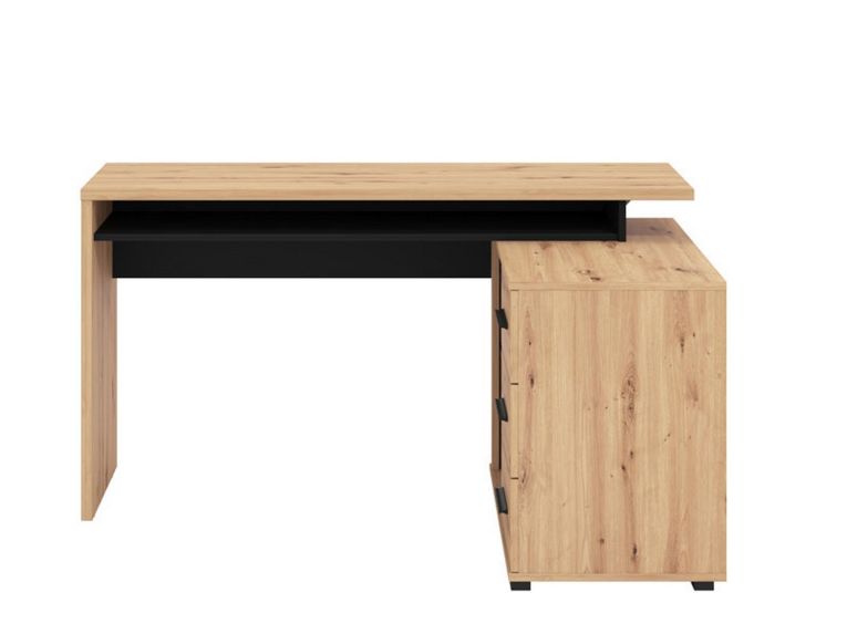 Scrivania Marrone Rovere Nodi Nero Angolare 3 Ripiani 137.5x101.5x75h cm, 3 Cassetti - Sapri