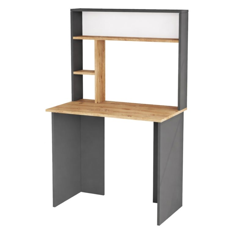 Scrivania Marrone Rovere Nodi Nero Antracite 3 Ripiani 4 Vani 90x52x149h cm, Colore Ripiano Marrone - Nicotera