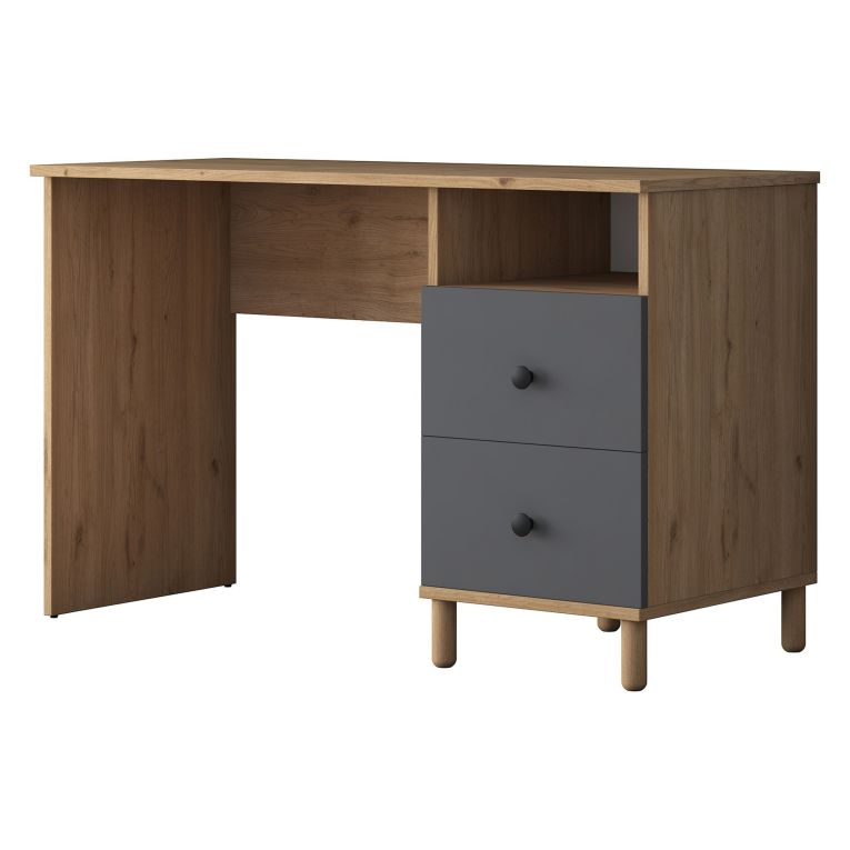Scrivania Marrone Rovere Nodi Nero Antracite 9 Ripiani 2 Cassetti 120x50x162h cm, 7 Vani - Venetico