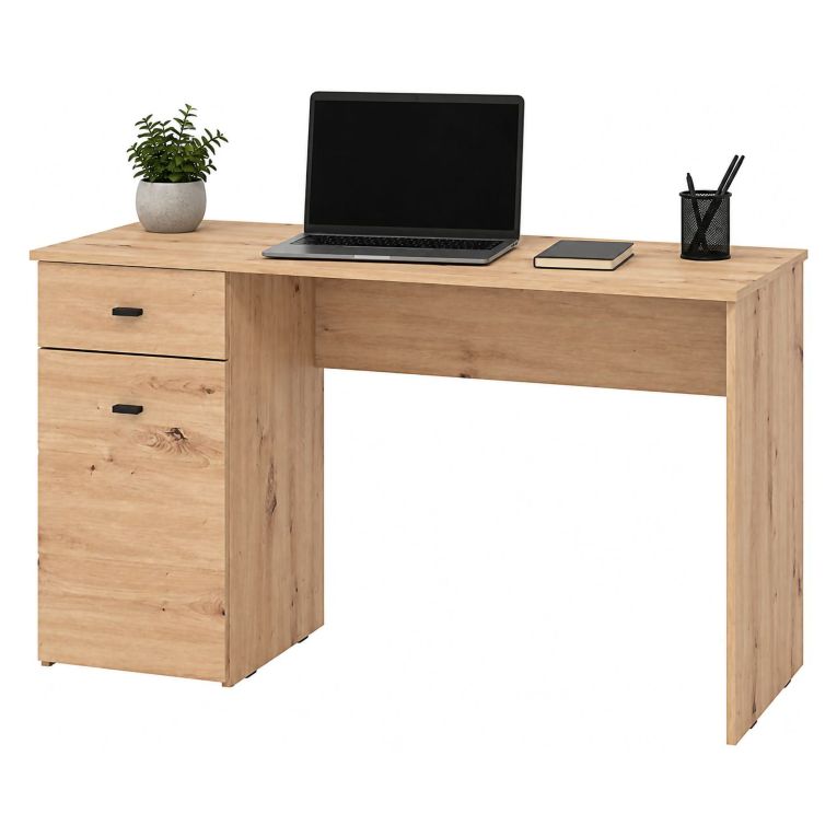 Scrivania Marrone Rovere Nodi Nero un Cassetto 2 Ripiani 140x50x77h cm, Un'anta - Porven