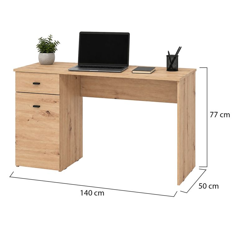 Scrivania Marrone Rovere Nodi Nero un Cassetto 2 Ripiani 140x50x77h cm, Un'anta - Porven