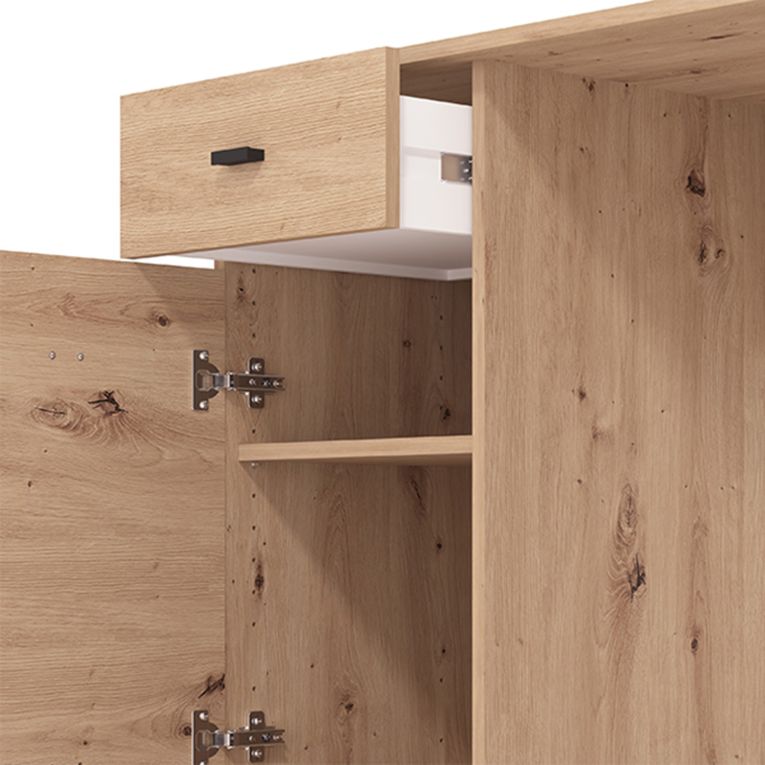 Scrivania Marrone Rovere Nodi Nero un Cassetto 2 Ripiani 140x50x77h cm, Un'anta - Porven