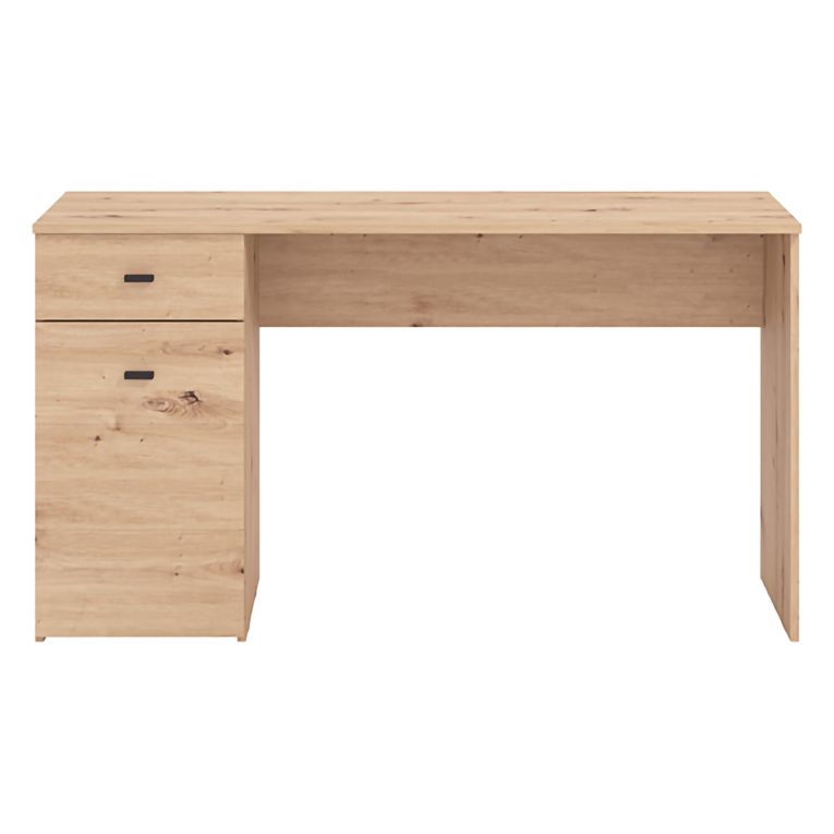 Scrivania Marrone Rovere Nodi Nero un Cassetto 2 Ripiani 140x50x77h cm, Un'anta - Porven