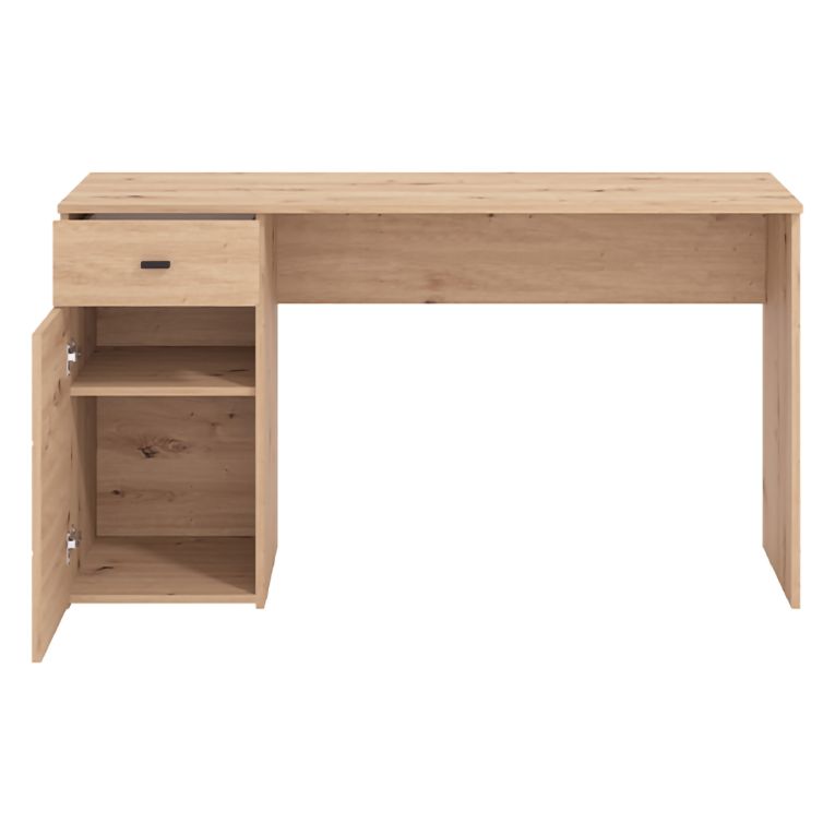 Scrivania Marrone Rovere Nodi Nero un Cassetto 2 Ripiani 140x50x77h cm, Un'anta - Porven