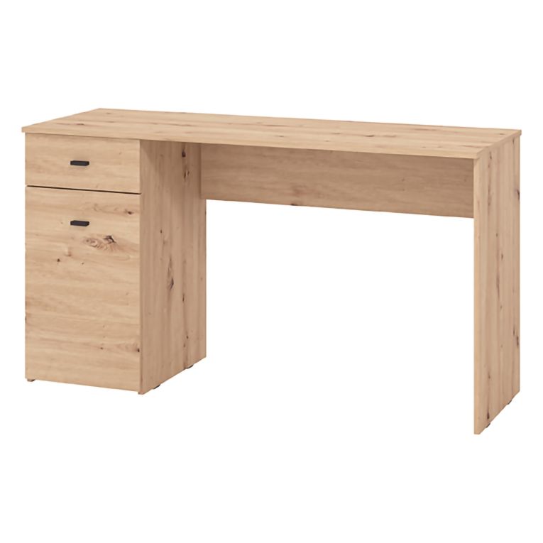 Scrivania Marrone Rovere Nodi Nero un Cassetto 2 Ripiani 140x50x77h cm, Un'anta - Porven