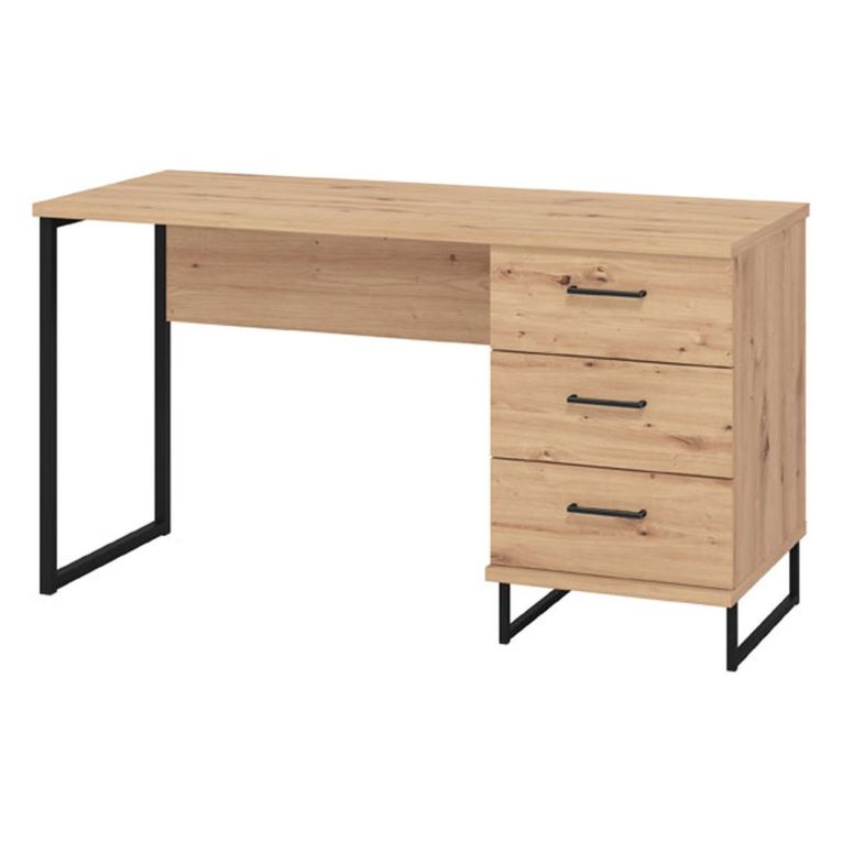Scrivania Marrone Rovere Nodi Nero un Ripiano 3 Cassetti 137.5x56x75h cm, Maniglie Incluse - Ponza