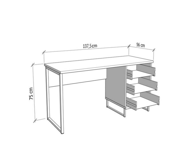 Scrivania Marrone Rovere Nodi Nero un Ripiano 3 Cassetti 137.5x56x75h cm, Maniglie Incluse - Ponza