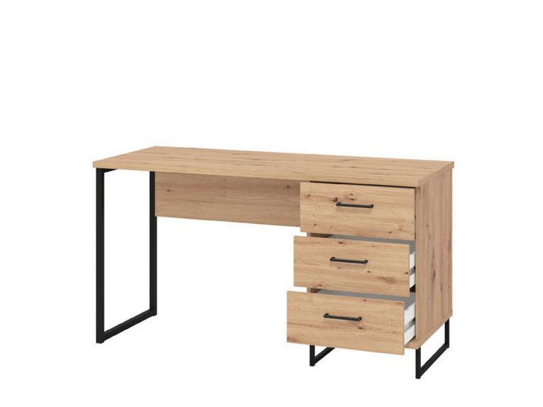 Scrivania Marrone Rovere Nodi Nero un Ripiano 3 Cassetti 137.5x56x75h cm, Maniglie Incluse - Ponza