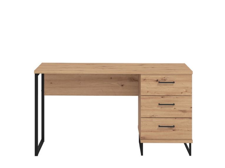 Scrivania Marrone Rovere Nodi Nero un Ripiano 3 Cassetti 137.5x56x75h cm, Maniglie Incluse - Ponza