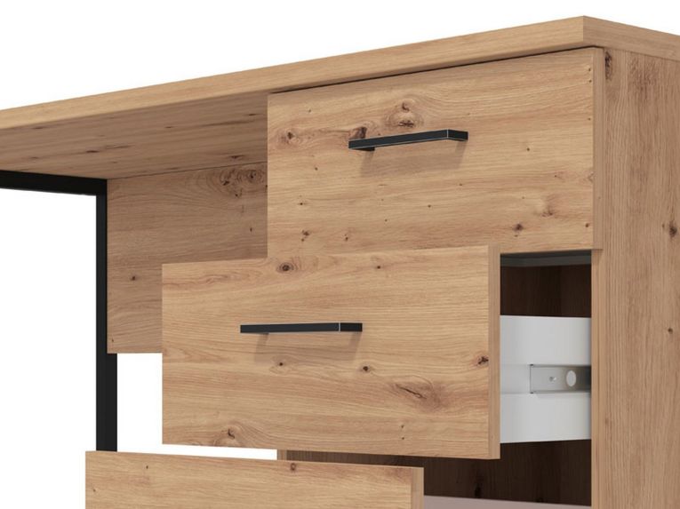 Scrivania Marrone Rovere Nodi Nero un Ripiano 3 Cassetti 137.5x56x75h cm, Maniglie Incluse - Ponza