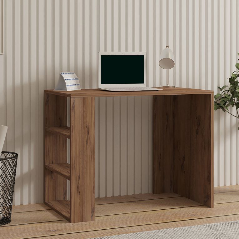 Scrivania Marrone Rovere Scuro 3 Ripiani 2 Vani 90x50x70h cm, Colore Ripiano Marrone - Roghudi