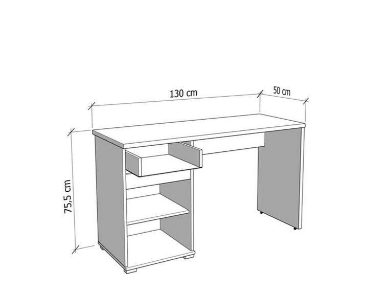 Scrivania Marrone Rovere Scuro Bianco un Cassetto un Ripiano 130x50x75.5h cm, Un'anta - Petriano