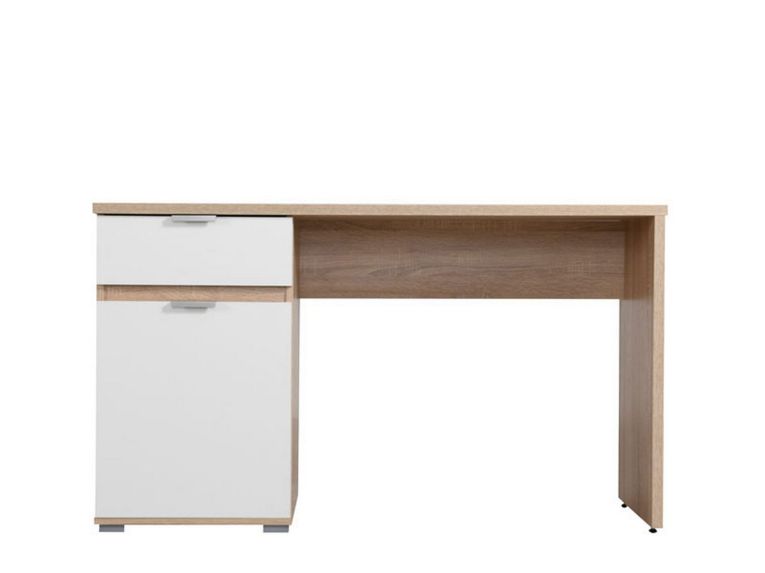 Scrivania Marrone Rovere Scuro Bianco un Cassetto un Ripiano 130x50x75.5h cm, Un'anta - Petriano