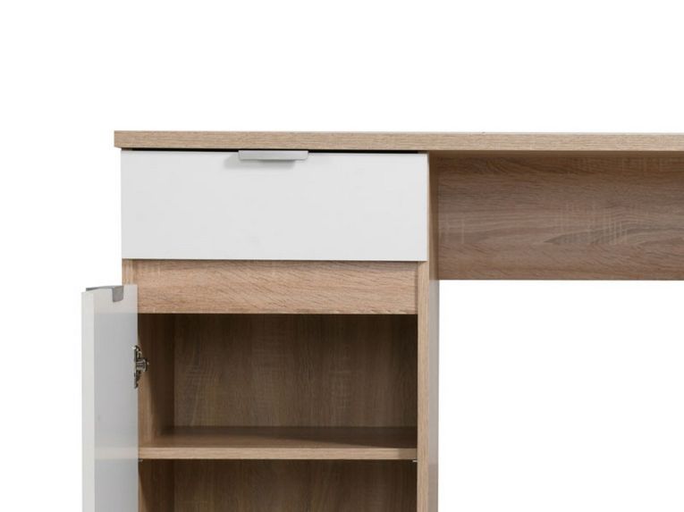 Scrivania Marrone Rovere Scuro Bianco un Cassetto un Ripiano 130x50x75.5h cm, Un'anta - Petriano