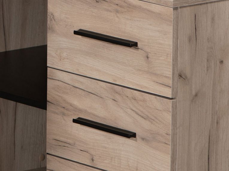 Scrivania Marrone Rovere Scuro Nero Angolare 3 Ripiani 137.5x101.5x75h cm, 3 Cassetti - Sapri