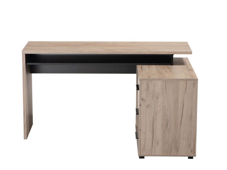 Scrivania Marrone Rovere Scuro Nero Angolare 3 Ripiani 137.5x101.5x75h cm, 3 Cassetti - Sapri