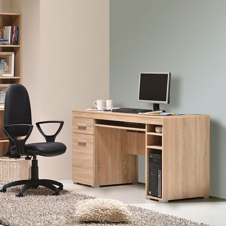Scrivania Marrone Rovere un Cassetto 5 Ripiani 145x65.5x75.5h cm, Un'anta - Massafra