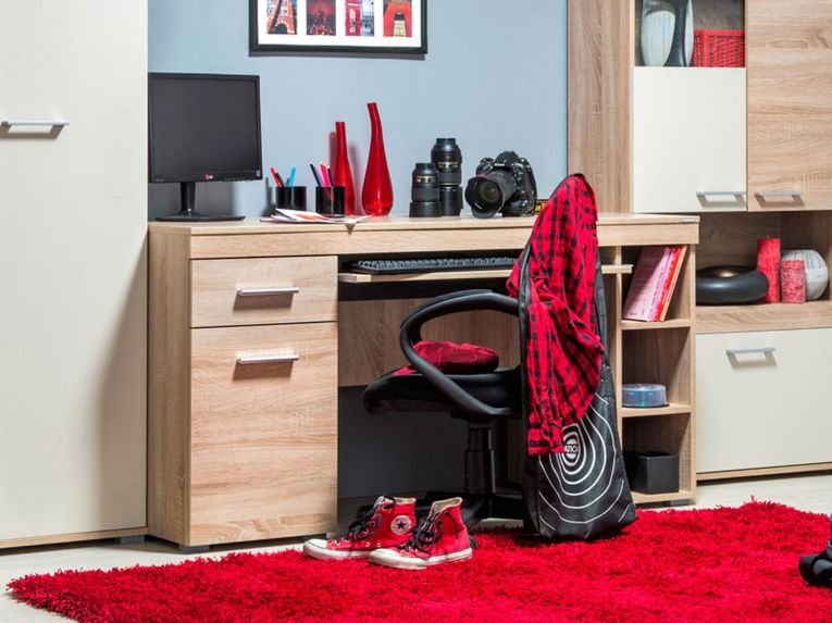 Scrivania Marrone Rovere un Cassetto 5 Ripiani 145x65.5x75.5h cm, Un'anta - Massafra