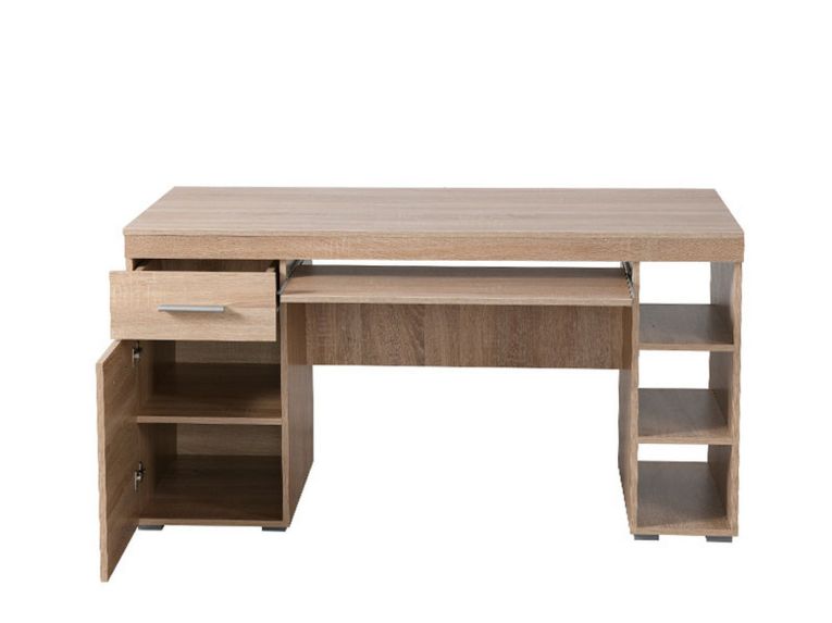 Scrivania Marrone Rovere un Cassetto 5 Ripiani 145x65.5x75.5h cm, Un'anta - Massafra