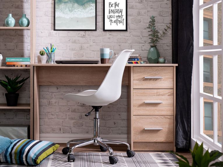 Scrivania Marrone Rovere un Ripiano 3 Cassetti 121x50x74.5h cm, Maniglie Incluse - Rifiano
