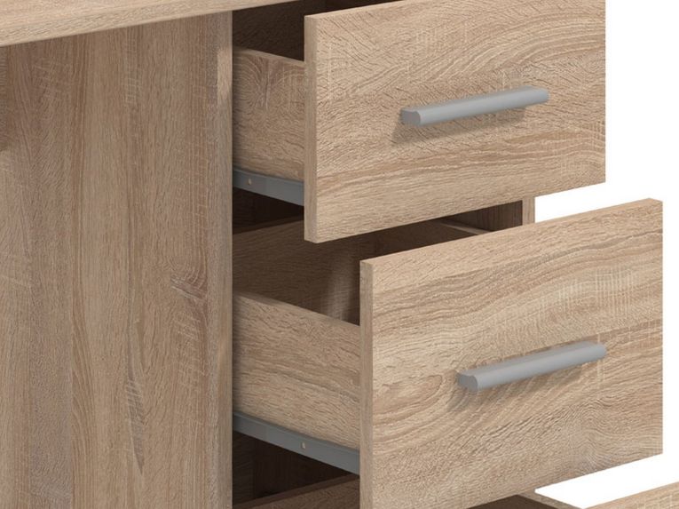 Scrivania Marrone Rovere un Ripiano 3 Cassetti 121x50x74.5h cm, Maniglie Incluse - Rifiano