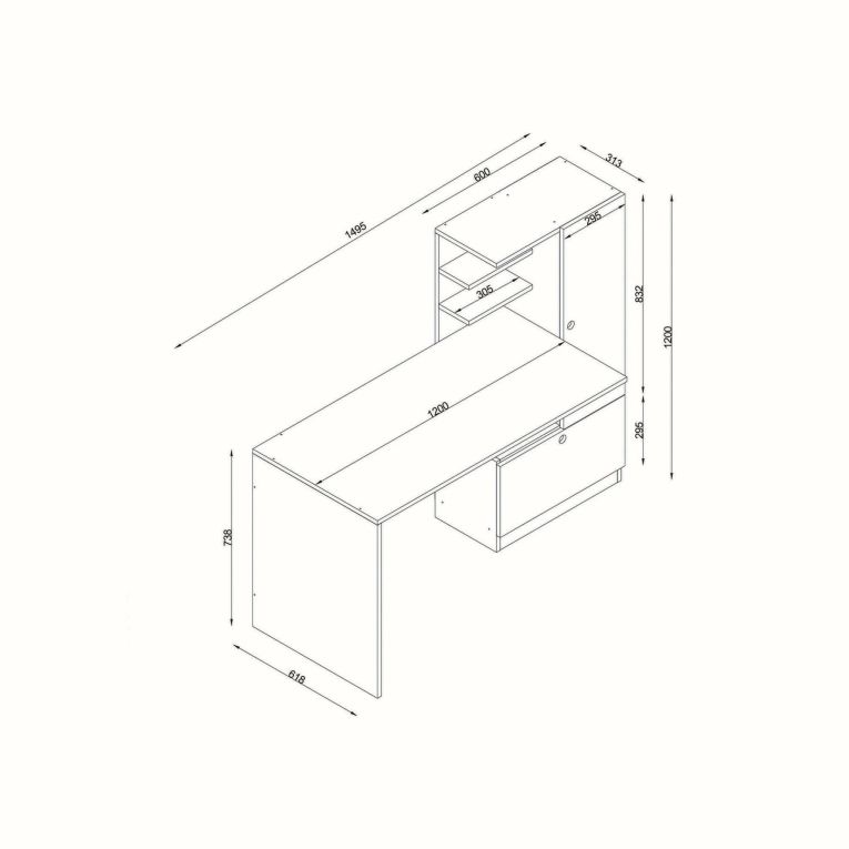 Scrivania Mars, Scrittoio angolare, Tavolo ufficio multiuso, Scrivania salvaspazio multi posizione, 120x62h74 cm, Bianco