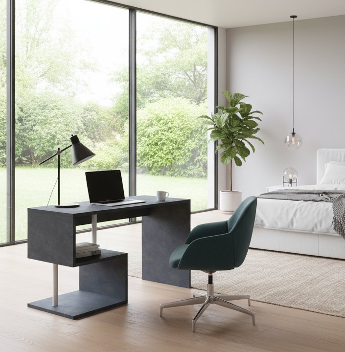 Scrivania Massimo, Scrittoio lineare porta PC, Tavolo multiuso per ufficio, Scrivania salvaspazio multiposizione, 100% Made in Italy, cm 100x50h78, Ardesia