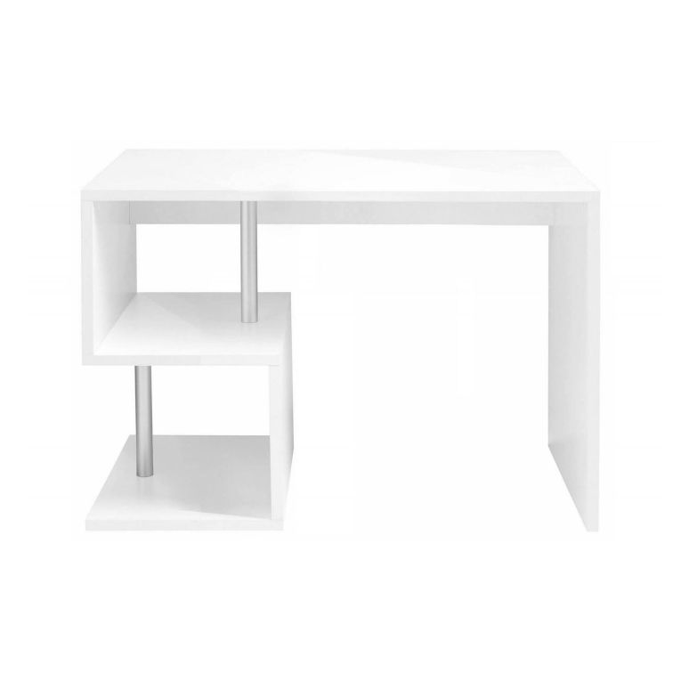 Scrivania Massimo, Scrittoio lineare porta PC, Tavolo multiuso per ufficio, Scrivania salvaspazio multiposizione, 100% Made in Italy, cm 100x50h78, Bianco lucido