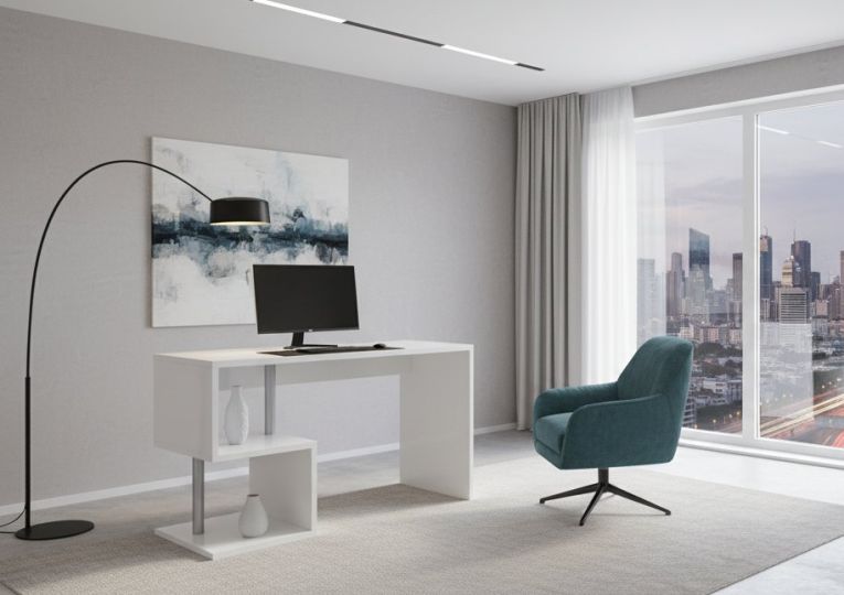 Scrivania Massimo, Scrittoio lineare porta PC, Tavolo multiuso per ufficio, Scrivania salvaspazio multiposizione, 100% Made in Italy, cm 100x50h78, Bianco lucido