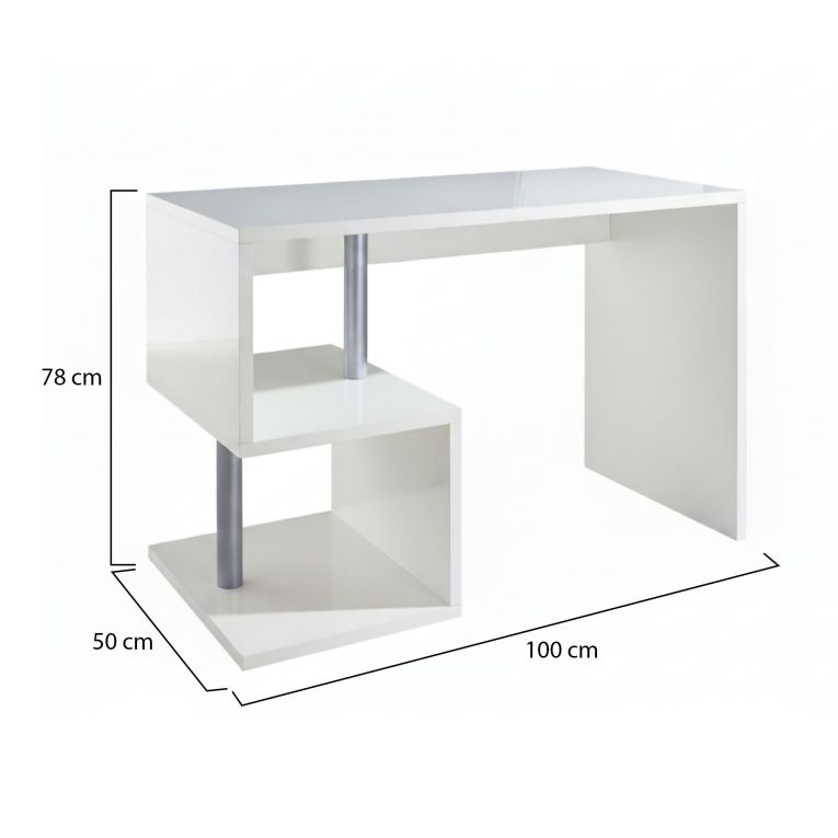 Scrivania Massimo, Scrittoio lineare porta PC, Tavolo multiuso per ufficio, Scrivania salvaspazio multiposizione, 100% Made in Italy, cm 100x50h78, Bianco lucido