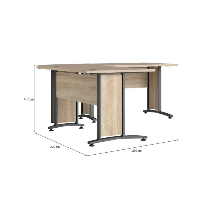 Scrivania Melisande, Scrittoio multiuso, Tavolo per ufficio porta PC, Piano di lavoro, 200x200 h75 cm, Grigio e Quercia