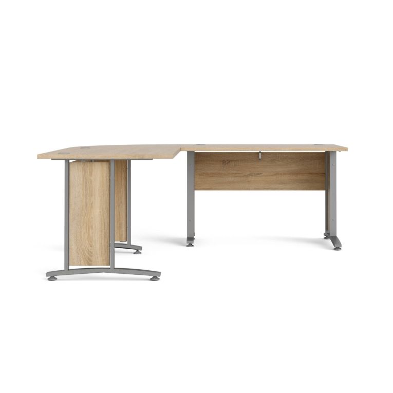 Scrivania Melisande, Scrittoio multiuso, Tavolo per ufficio porta PC, Piano di lavoro, 200x200 h75 cm, Grigio e Quercia