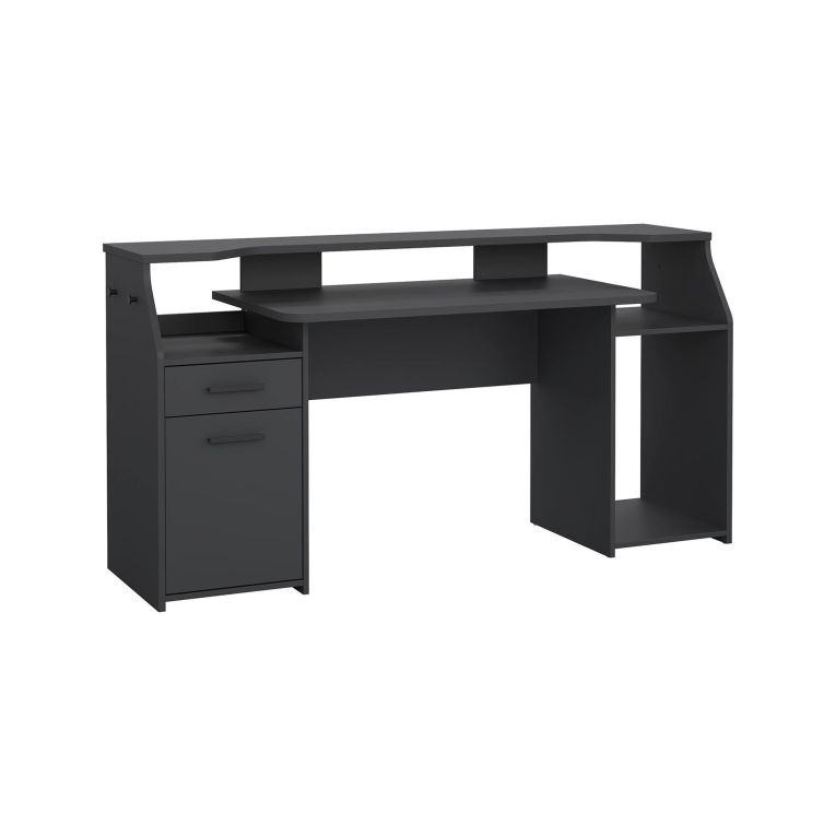 Scrivania Mezzani, tavolo da lavoro dotato di 1 anta e 1 cassetto, ideale per ufficio e gaming, 171x62 h89 cm, Grigio