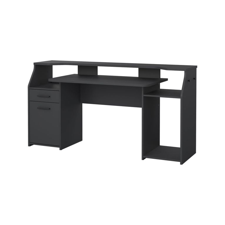 Scrivania Mezzani, tavolo da lavoro dotato di 1 anta e 1 cassetto, ideale per ufficio e gaming, 171x62 h89 cm, Grigio