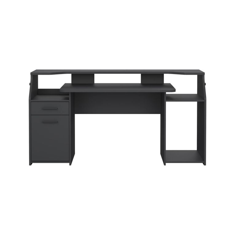 Scrivania Mezzani, tavolo da lavoro dotato di 1 anta e 1 cassetto, ideale per ufficio e gaming, 171x62 h89 cm, Grigio