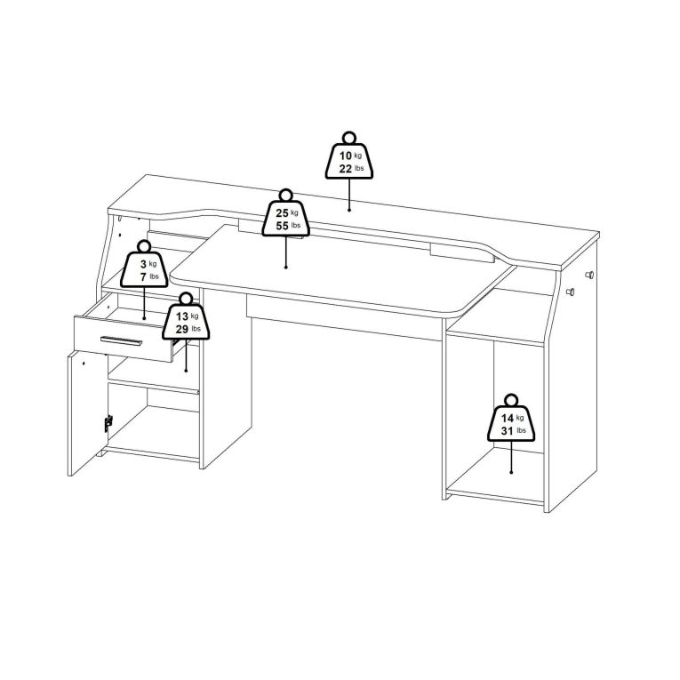 Scrivania Mezzani, tavolo da lavoro dotato di 1 anta e 1 cassetto, ideale per ufficio e gaming, 171x62 h89 cm, Grigio