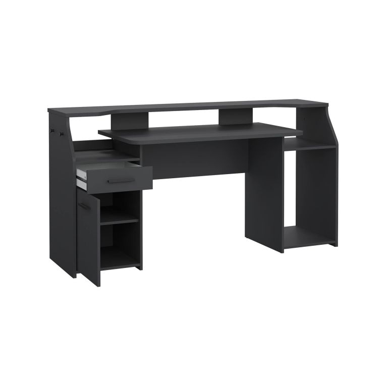 Scrivania Mezzani, tavolo da lavoro dotato di 1 anta e 1 cassetto, ideale per ufficio e gaming, 171x62 h89 cm, Grigio