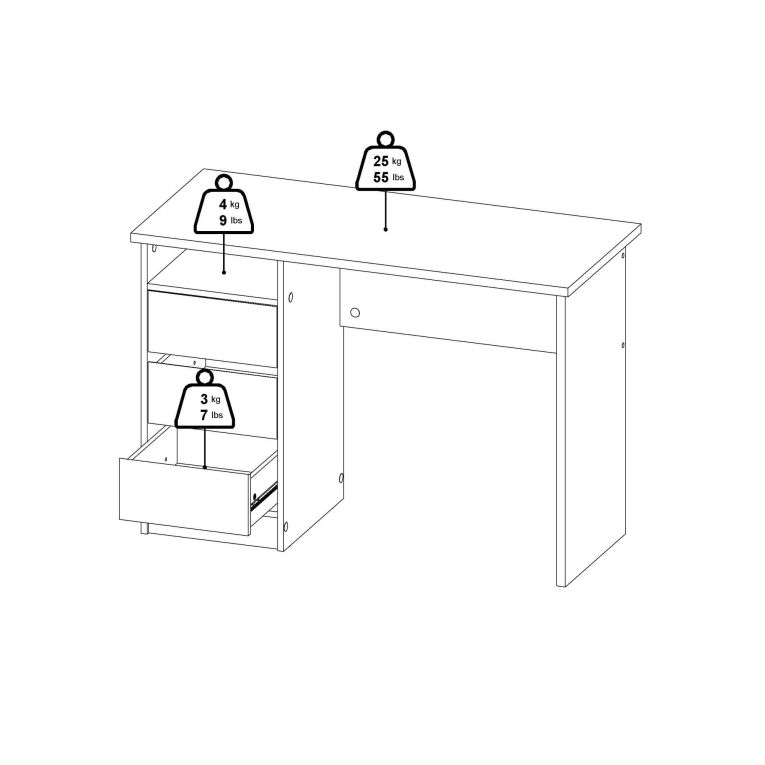 Scrivania Minette, Scrittoio multiuso, Tavolo per ufficio porta PC, Piano di lavoro, 49x110 h76 cm, Bianco